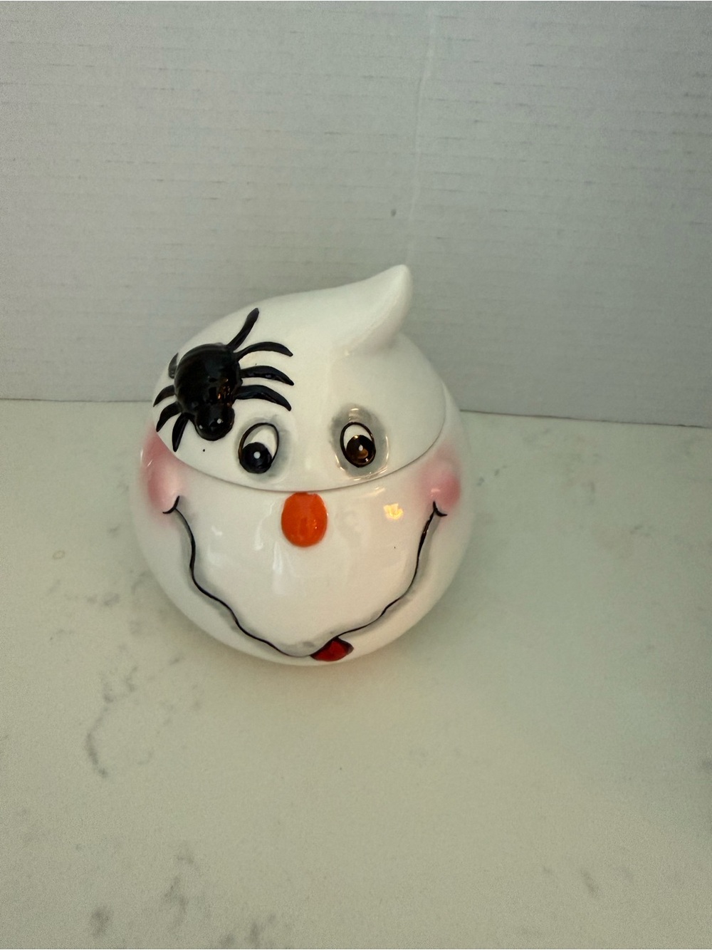 Festive White Ghost Treat Jar with Black Spider Accent